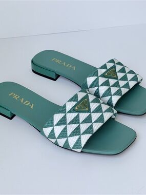 Prada Jacquard Triangle Logo Sandal